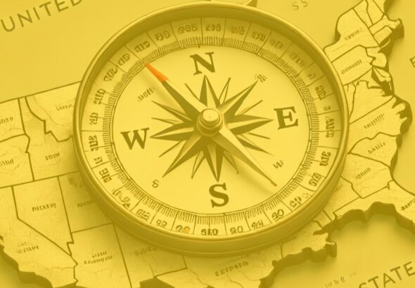 U.S. map with compass